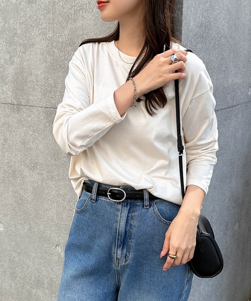 andme(アンドミー)の「汗染み防止加工USAコットン長袖Tシャツ(Tシャツ/カットソー・レディース・ピンク/ターコイズブルー/ブラック/チャコールグレー/オフホワイト/ブラウン/キナリ/ラベンダー・S/M)」の15枚目の写真