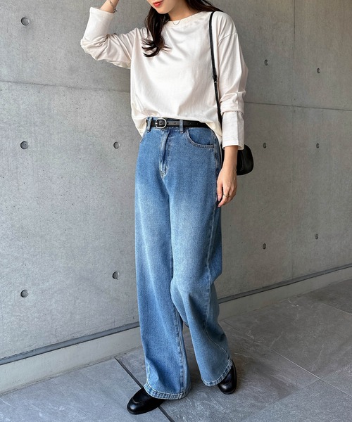 andme(アンドミー)の「汗染み防止加工USAコットン長袖Tシャツ(Tシャツ/カットソー・レディース・ピンク/ターコイズブルー/ブラック/チャコールグレー/オフホワイト/ブラウン/キナリ/ラベンダー・S/M)」の13枚目の写真