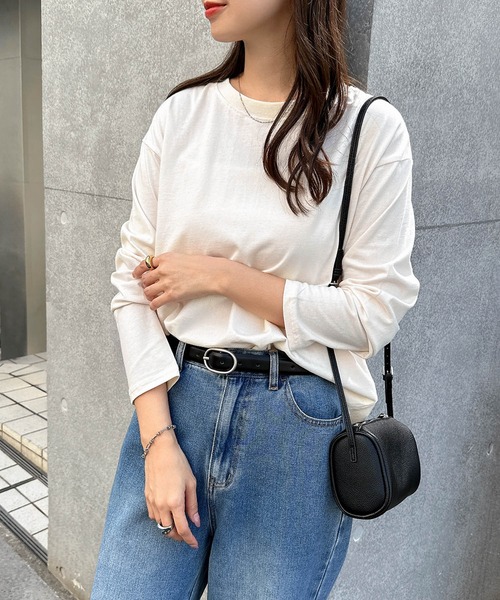 andme(アンドミー)の「汗染み防止加工USAコットン長袖Tシャツ(Tシャツ/カットソー・レディース・ピンク/ターコイズブルー/ブラック/チャコールグレー/オフホワイト/ブラウン/キナリ/ラベンダー・S/M)」の14枚目の写真