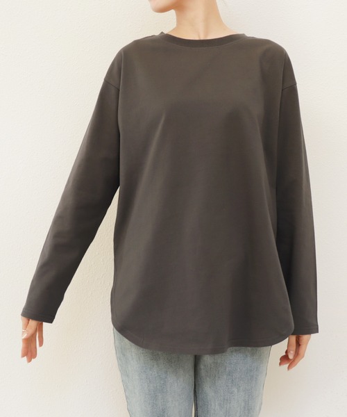 andme(アンドミー)の「汗染み防止加工USAコットン長袖Tシャツ(Tシャツ/カットソー・レディース・ピンク/ターコイズブルー/ブラック/チャコールグレー/オフホワイト/ブラウン/キナリ/ラベンダー・S/M)」の18枚目の写真