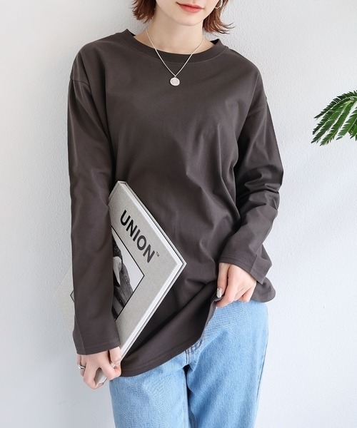andme(アンドミー)の「汗染み防止加工USAコットン長袖Tシャツ(Tシャツ/カットソー・レディース・ピンク/ターコイズブルー/ブラック/チャコールグレー/オフホワイト/ブラウン/キナリ/ラベンダー・S/M)」の17枚目の写真