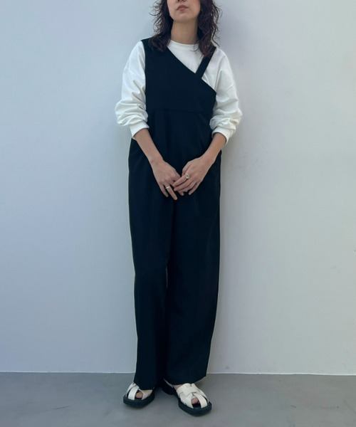 【beauty & youth】ワンショルダーアシンメトリーサロペット　黒　M BEAUTY&YOUTH(ビューティアンドユース)の「BY ワンショルダー