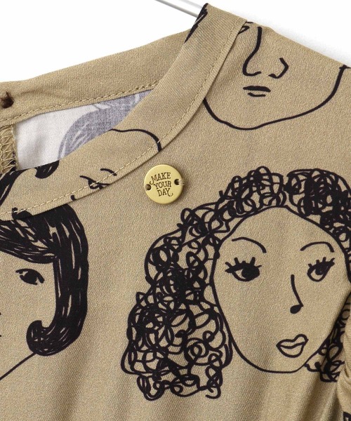 MAKE YOUR DAY（メイクユアデイ）の「いろんな顔総柄ワンピース■150.160cm（ワンピース・キッズ・ベージュ/ブラック・150/160）」の7枚目の写真