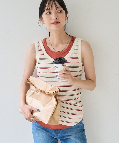 FREAK'S STORE（フリークスストア）の「ワッフルタンクトップ（タンクトップ・レディース・チャコール/ブルー/グリーン/レッド/オフホワイト・ﾌﾘ-）」の9枚目の写真