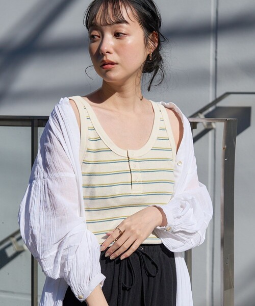 FREAK'S STORE（フリークスストア）の「ワッフルタンクトップ（タンクトップ・レディース・チャコール/ブルー/グリーン/レッド/オフホワイト・ﾌﾘ-）」の16枚目の写真