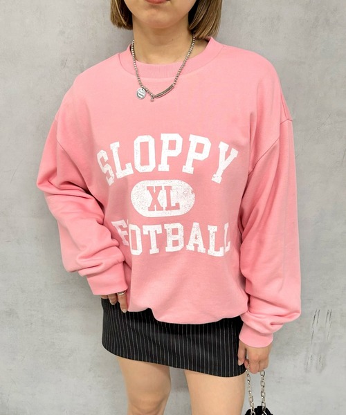 WHO'S WHO gallery（フーズフーギャラリー）の「SLOPPYカレッジロゴクルースウェット（スウェット・レディース・アイボリー/サックスブルー/ピンク/ライトグレー/ネイビー・FREE）」の5枚目の写真
