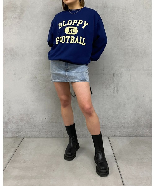 WHO'S WHO gallery（フーズフーギャラリー）の「SLOPPYカレッジロゴクルースウェット（スウェット・レディース・アイボリー/サックスブルー/ピンク/ライトグレー/ネイビー・FREE）」の18枚目の写真