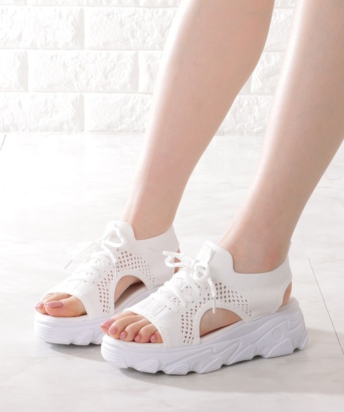 サンダル　23cm セール】厚底スニーカーソールメッシュサンダル（サンダル
