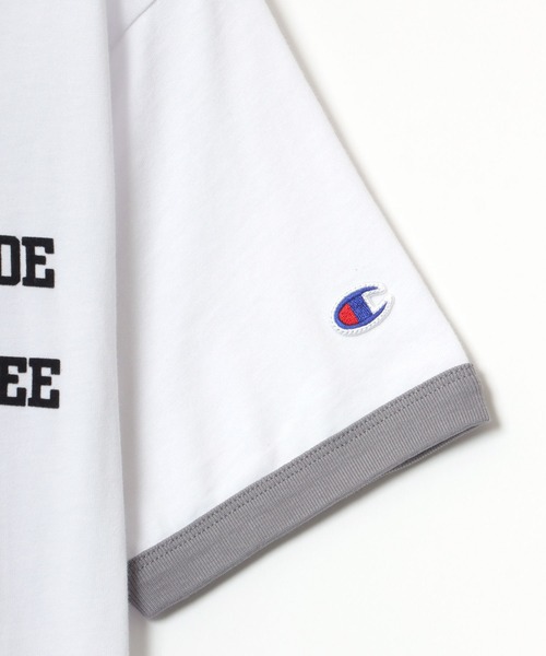 Champion(チャンピオン)の「Champion/チャンピオン コットンUSA カレッジプリント ワンポイント刺繍 リンガー 半袖Tシャツ(Tシャツ/カットソー・メンズ・ホワイト×グリーン/ホワイト×ブラック/ホワイト×ネイビー/ホワイト×グレー・L/XL/M)」の11枚目の写真