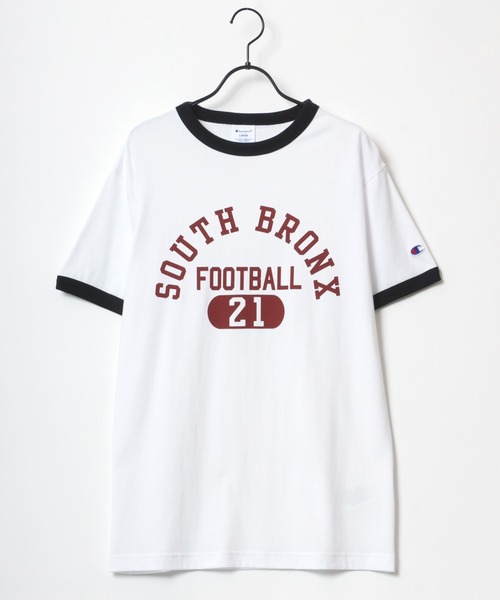 Champion(チャンピオン)の「Champion/チャンピオン コットンUSA カレッジプリント ワンポイント刺繍 リンガー 半袖Tシャツ(Tシャツ/カットソー・メンズ・ホワイト×グリーン/ホワイト×ブラック/ホワイト×ネイビー/ホワイト×グレー・L/XL/M)」の6枚目の写真