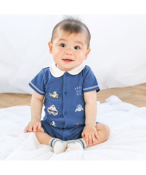 SLAP SLIP BABY（スラップスリップベビー）の「SLAPSLIPBABY/襟付きアニマルくるまプリント半袖ロンパースベビー(60~80cm)（ロンパース・キッズ・ネイビー/ホワイト・60/70/80）」の16枚目の写真