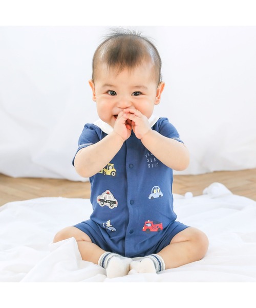 SLAP SLIP BABY（スラップスリップベビー）の「SLAPSLIPBABY/襟付きアニマルくるまプリント半袖ロンパースベビー(60~80cm)（ロンパース・キッズ・ネイビー/ホワイト・60/70/80）」の11枚目の写真