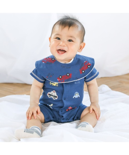 SLAP SLIP BABY（スラップスリップベビー）の「SLAPSLIPBABY/襟付きアニマルくるまプリント半袖ロンパースベビー(60~80cm)（ロンパース・キッズ・ネイビー/ホワイト・60/70/80）」の14枚目の写真