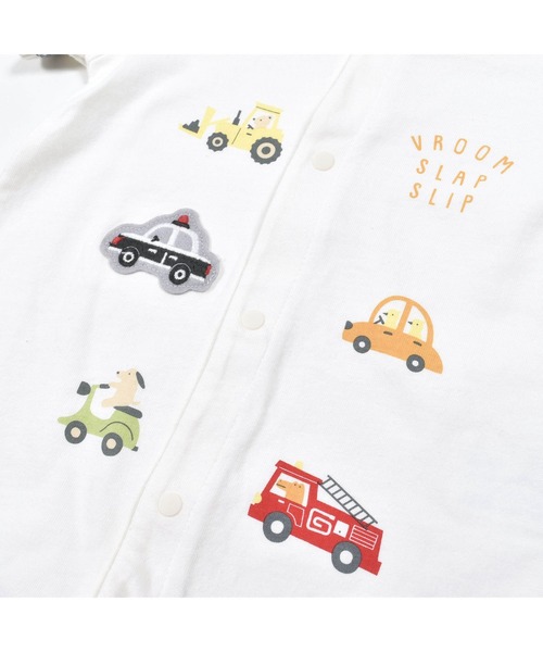 SLAP SLIP BABY（スラップスリップベビー）の「SLAPSLIPBABY/襟付きアニマルくるまプリント半袖ロンパースベビー(60~80cm)（ロンパース・キッズ・ネイビー/ホワイト・60/70/80）」の3枚目の写真