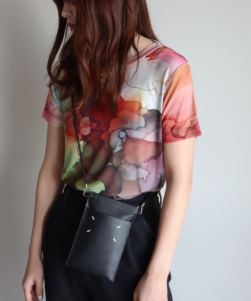 COURO（コウロ）の「アート柄シアーＴシャツ（Tシャツ/カットソー・レディース・パープル系/オレンジ系/グリーン系/ブルー系/グレー系/ピンク/ブルーグレー・M/L）」の7枚目の写真