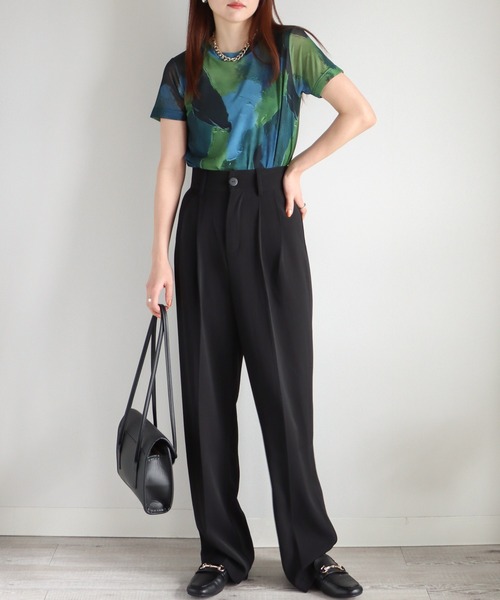 COURO（コウロ）の「アート柄シアーＴシャツ（Tシャツ/カットソー・レディース・パープル系/オレンジ系/グリーン系/ブルー系/グレー系/ピンク/ブルーグレー・M/L）」の10枚目の写真