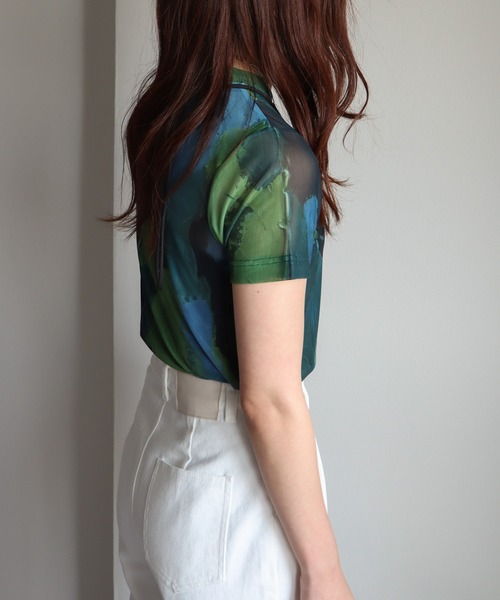 COURO（コウロ）の「アート柄シアーＴシャツ（Tシャツ/カットソー・レディース・パープル系/オレンジ系/グリーン系/ブルー系/グレー系/ピンク/ブルーグレー・M/L）」の12枚目の写真