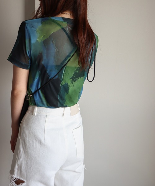 COURO（コウロ）の「アート柄シアーＴシャツ（Tシャツ/カットソー・レディース・パープル系/オレンジ系/グリーン系/ブルー系/グレー系/ピンク/ブルーグレー・M/L）」の13枚目の写真