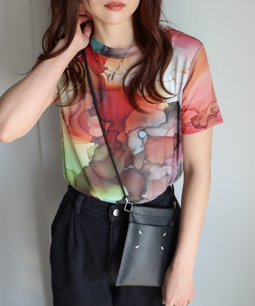 COURO（コウロ）の「アート柄シアーＴシャツ（Tシャツ/カットソー・レディース・パープル系/オレンジ系/グリーン系/ブルー系/グレー系/ピンク/ブルーグレー・M/L）」の19枚目の写真