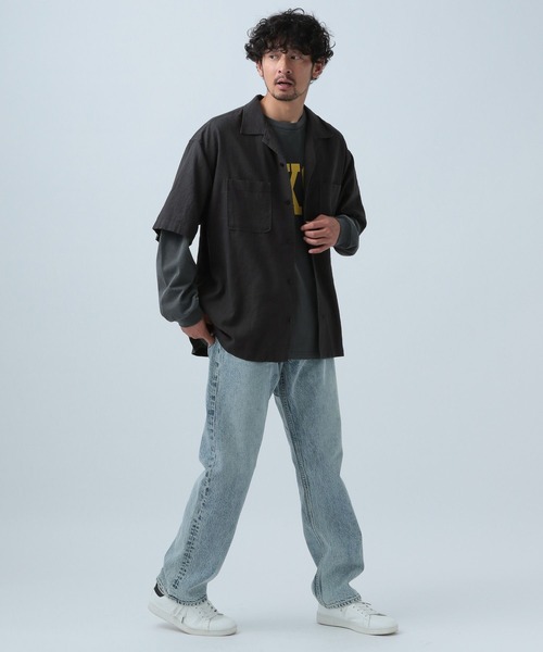 BAYFLOW（ベイフロー）の「ノルマンディーリネンオープンカラーシャツ（シャツ/ブラウス・メンズ・ライトブルー/チャコール/オフホワイト/ネイビー・SMALL/MEDIUM/LARGE）」の5枚目の写真