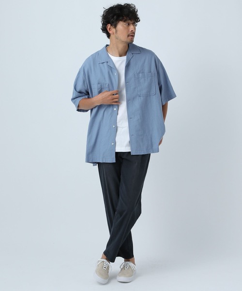 BAYFLOW（ベイフロー）の「ノルマンディーリネンオープンカラーシャツ（シャツ/ブラウス・メンズ・ライトブルー/チャコール/オフホワイト/ネイビー・SMALL/MEDIUM/LARGE）」の12枚目の写真