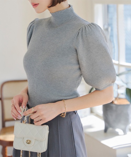 新品 アダバット ミラノリブ 切り替え モックネック ワンピース