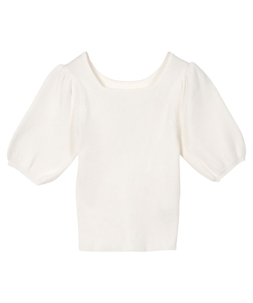 セール】モックネックorスクエアネックぽわんスリーブニットトップス
