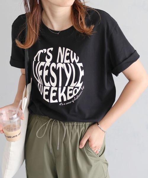 HER CLOSET(ハークローゼット)の「【shemoshelly】WEB限定サークルプリントTシャツ(Tシャツ/カットソー・レディース・ホワイト系その他/オフホワイト/ブラック・S/M/L)」の1枚目の写真