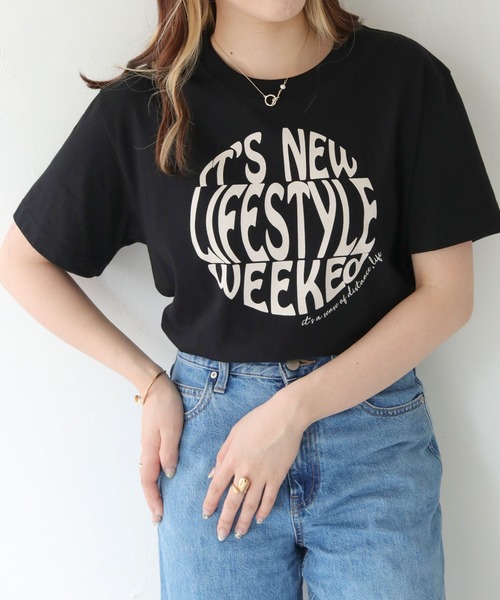 HER CLOSET(ハークローゼット)の「【shemoshelly】WEB限定サークルプリントTシャツ(Tシャツ/カットソー・レディース・ホワイト系その他/オフホワイト/ブラック・S/M/L)」の6枚目の写真
