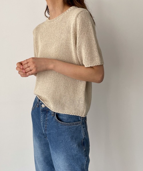 CANAL JEAN（キャナルジーン）の「El mar(エルマール) リネン混半袖ニット（ニット/セーター・レディース・アイボリー/ベージュ・ONE SIZE）」の5枚目の写真