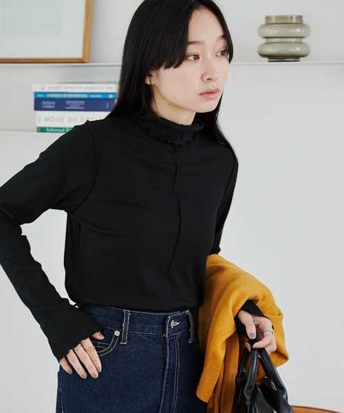 WEGO（ウィゴー）の「WEGO/ソフトタッチカラーリブロンT（Tシャツ/カットソー・レディース・ピンク/ブラウン/パープル/オレンジ/ブラック/ブルー/ターコイズブルー/オフホワイト・FREE）」の3枚目の写真