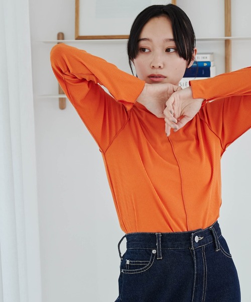 WEGO（ウィゴー）の「WEGO/ソフトタッチカラーリブロンT（Tシャツ/カットソー・レディース・ピンク/ブラウン/パープル/オレンジ/ブラック/ブルー/ターコイズブルー/オフホワイト・FREE）」の9枚目の写真