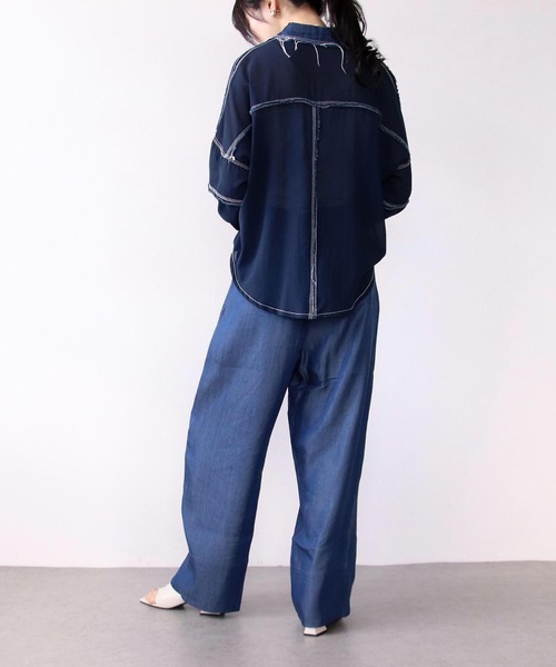Three Four Time(スリーフォータイム)の「デニム×シアーシャツ @(シャツ/ブラウス・レディース・ネイビー・FREE)」の15枚目の写真