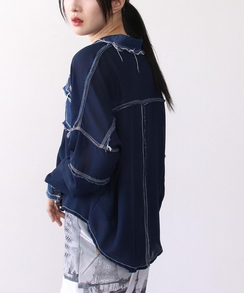 Three Four Time(スリーフォータイム)の「デニム×シアーシャツ @(シャツ/ブラウス・レディース・ネイビー・FREE)」の13枚目の写真