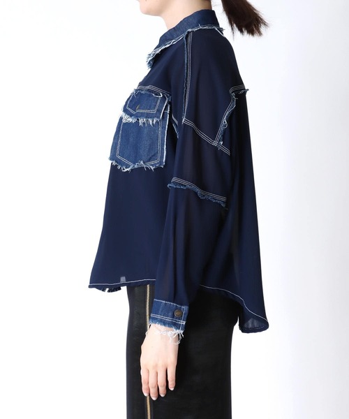 Three Four Time(スリーフォータイム)の「デニム×シアーシャツ @(シャツ/ブラウス・レディース・ネイビー・FREE)」の9枚目の写真