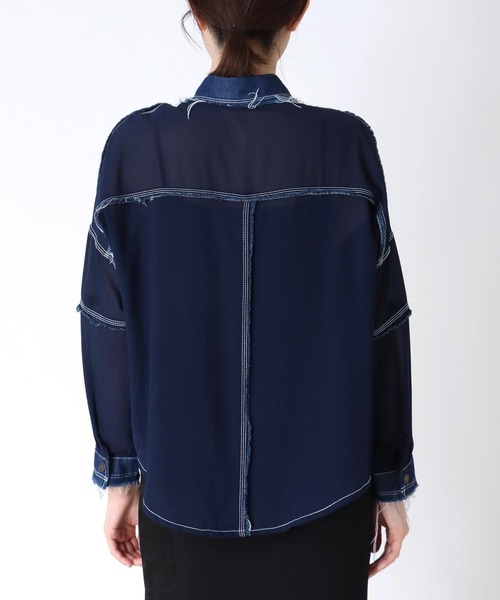 Three Four Time(スリーフォータイム)の「デニム×シアーシャツ @(シャツ/ブラウス・レディース・ネイビー・FREE)」の8枚目の写真