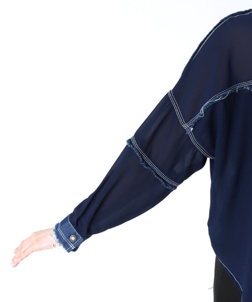 Three Four Time(スリーフォータイム)の「デニム×シアーシャツ @(シャツ/ブラウス・レディース・ネイビー・FREE)」の6枚目の写真