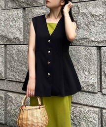 [ 低身長向けサイズ ]  ゴールドボタンペプラムジレベスト
