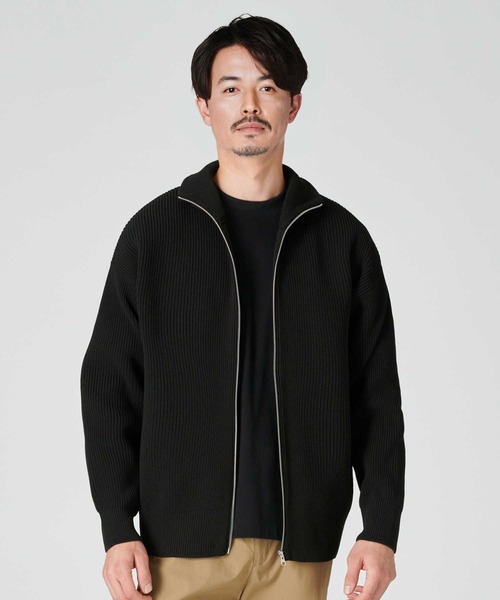 PLUS ONE（プラスワン）の「【PLUS ONE】軽テク 畦編みドライバーズニット（ニット/セーター・メンズ・オフホワイト/ブラック・M/L/XL）」の11枚目の写真