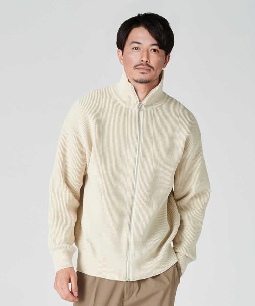 PLUS ONE（プラスワン）の「【PLUS ONE】軽テク 畦編みドライバーズニット（ニット/セーター・メンズ・オフホワイト/ブラック・M/L/XL）」の9枚目の写真