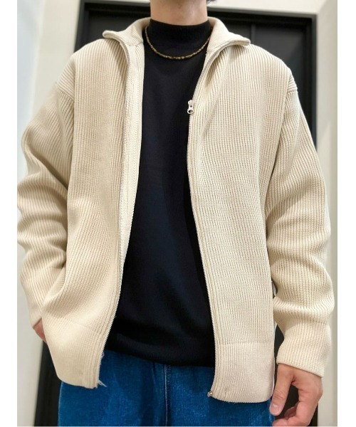 PLUS ONE（プラスワン）の「【PLUS ONE】軽テク 畦編みドライバーズニット（ニット/セーター・メンズ・オフホワイト/ブラック・M/L/XL）」の18枚目の写真