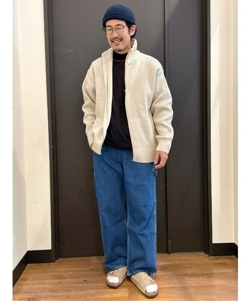 PLUS ONE（プラスワン）の「【PLUS ONE】軽テク 畦編みドライバーズニット（ニット/セーター・メンズ・オフホワイト/ブラック・M/L/XL）」の15枚目の写真