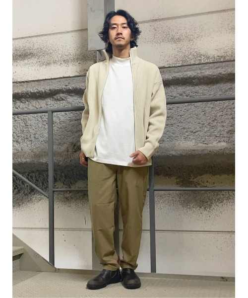 PLUS ONE（プラスワン）の「【PLUS ONE】軽テク 畦編みドライバーズニット（ニット/セーター・メンズ・オフホワイト/ブラック・M/L/XL）」の19枚目の写真