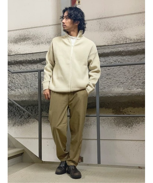 PLUS ONE（プラスワン）の「【PLUS ONE】軽テク 畦編みドライバーズニット（ニット/セーター・メンズ・オフホワイト/ブラック・M/L/XL）」の20枚目の写真