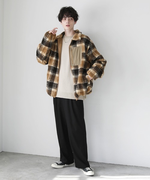 ビッグシルエットシープボア袖ラインスウィングトップジャケット