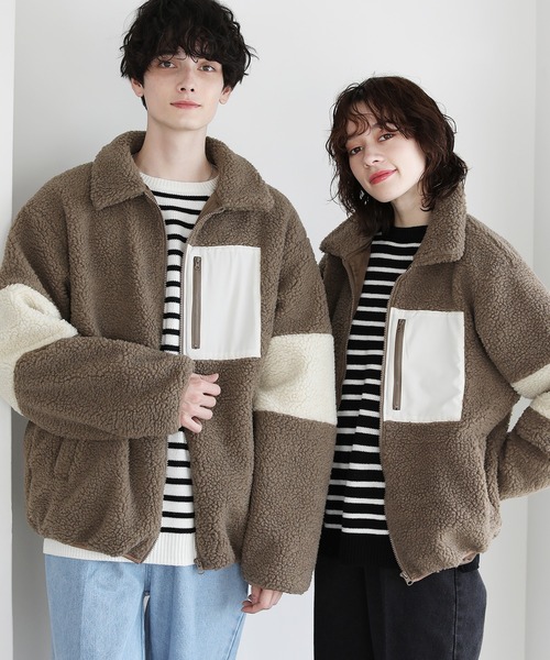 ビッグシルエットシープボア袖ラインスウィングトップジャケット