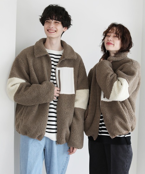 ビッグシルエットシープボア袖ラインスウィングトップジャケット