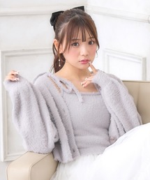 INGNI | フェザーショート丈ニットカーディガン＋肩リボンキャミSET(アンサンブル)