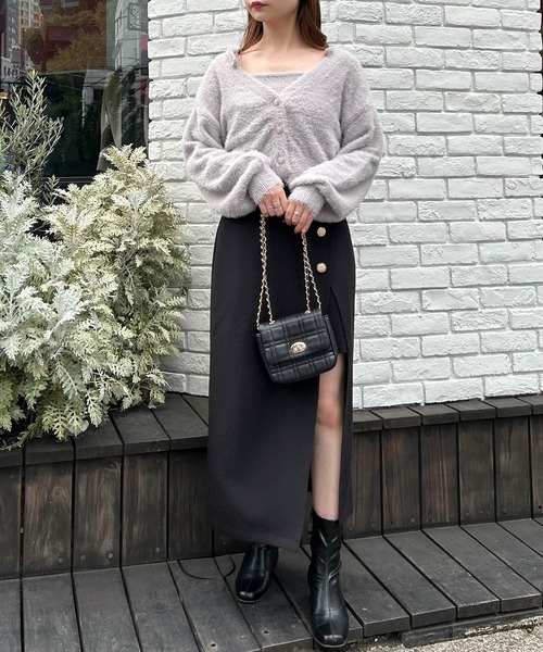 INGNI（イング）の「フェザーショート丈ニットカーディガン＋肩リボンキャミSET（アンサンブル・レディース・グレー系その他/アイボリー/ピンク・M）」の6枚目の写真