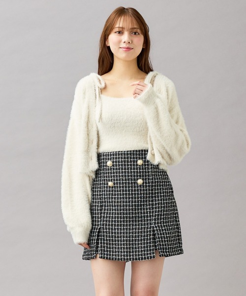 INGNI（イング）の「フェザーショート丈ニットカーディガン＋肩リボンキャミSET（アンサンブル・レディース・グレー系その他/アイボリー/ピンク・M）」の11枚目の写真